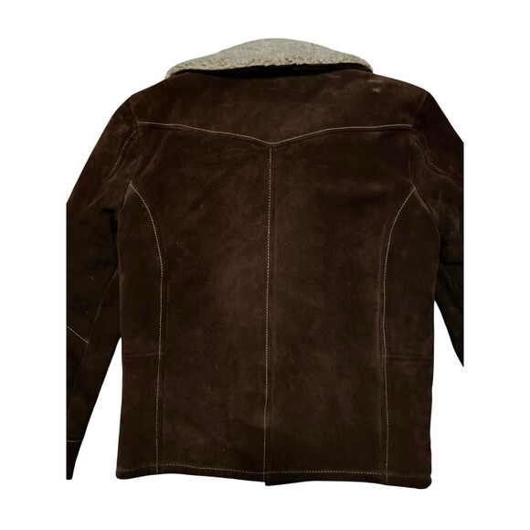 Genuine Leather Suede Brown Jacket Sherpa Lined Ranch Coat - Picture 5 of 12